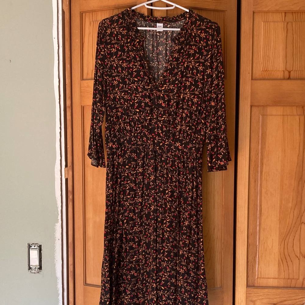 Old Navy Black and Orange Floral Long Sleeve Dress